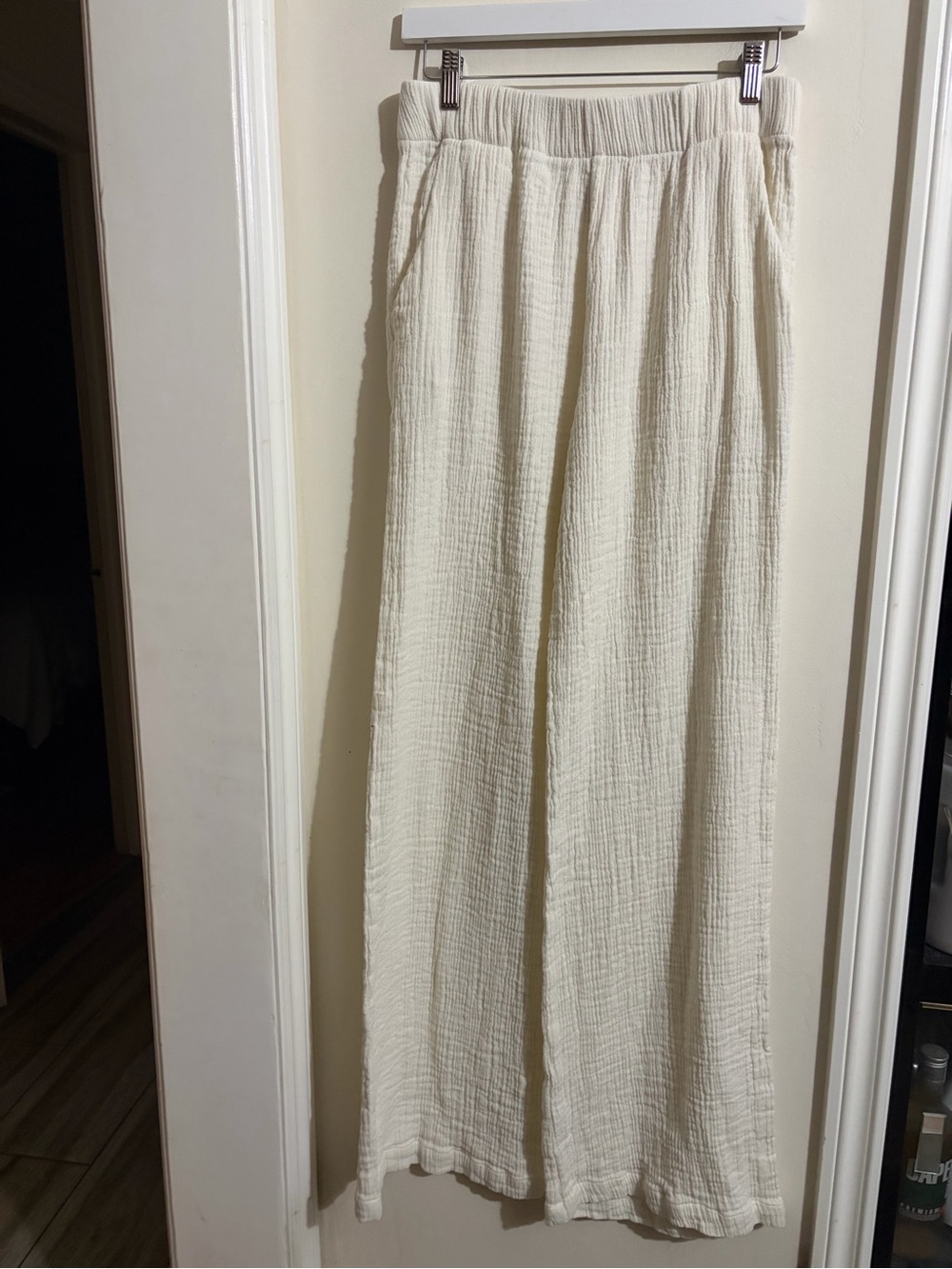 By The Sun Relaxed Wide-Leg Cream Gauze Pants Large EUC msrp $100